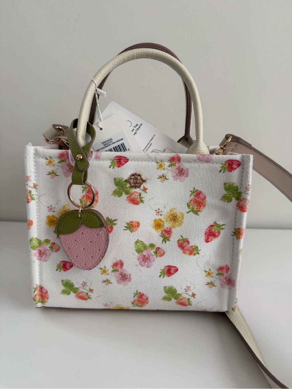 Nanette Lepore White Floral Strawbery Charm Mini Satchel